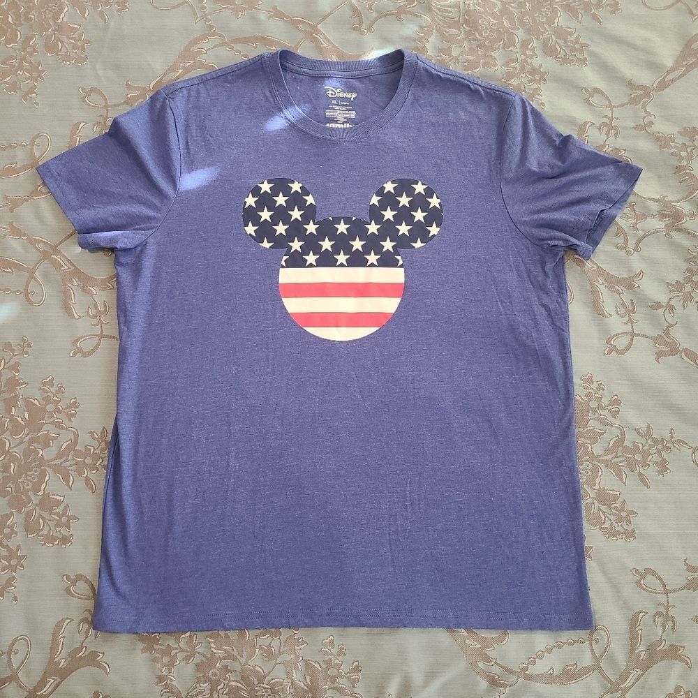 Disney Mickey Mouse Patriotic Blue Graphic Short Sleeve Tee Shirt Men Size XL